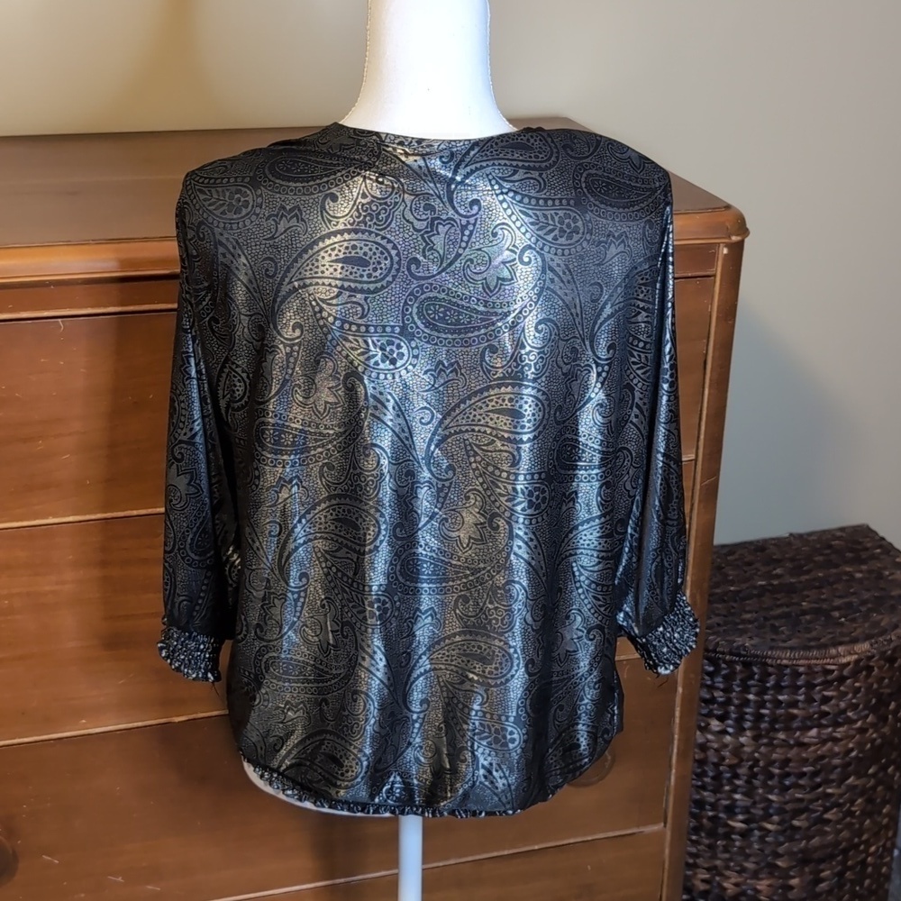 VINTAGE 80's Maggie Lawrence Collection HOLIDAY Print Blouse - Picture 8 of 11